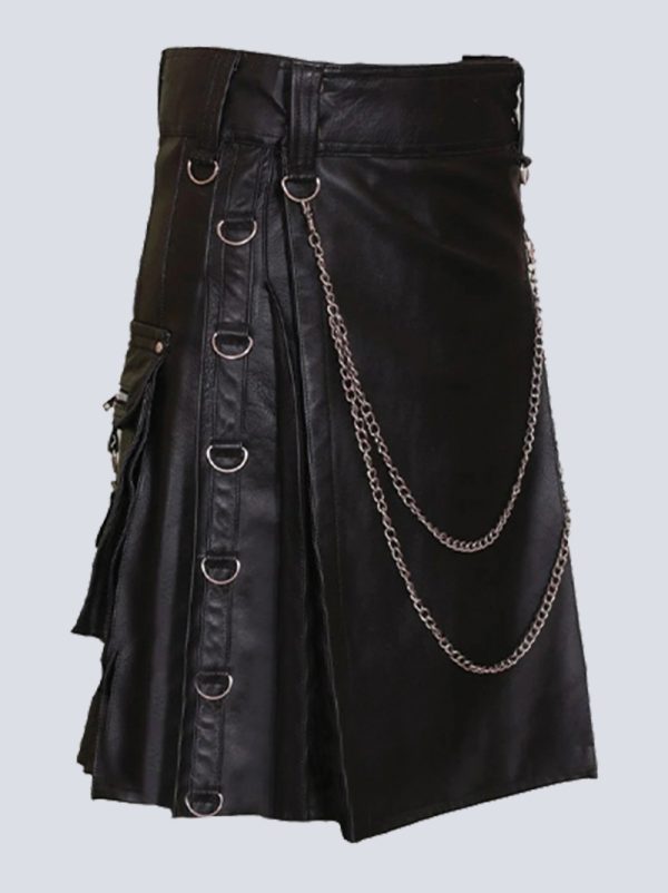 MENS BLACK LETHER GOTHIC KILT WITH CHAINS - Image 2