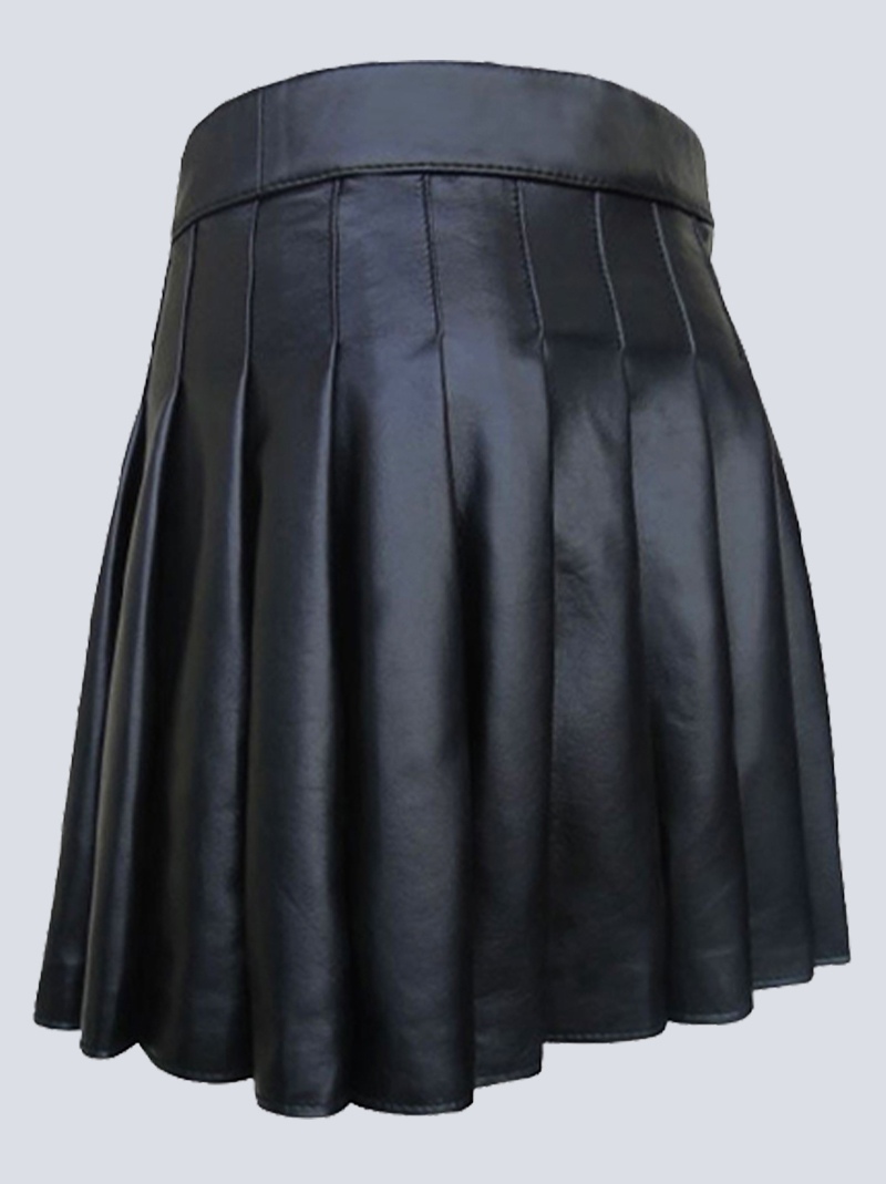 MENS BLACK LEATHER KILT WITH BUCKLE STRAP - Image 3