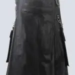 MENS BLACK LEATHER KILT WITH DETACHABLE POCKETS