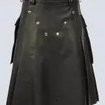 MODERN BLACK LEATHER KILT WITH FLAP POCKETS