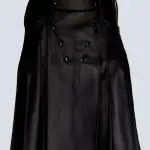 MENS BLACK LEATHER KILT WITH STUDDED APRON