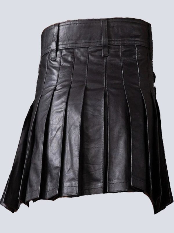 MENS BLACK LEATHER MINI KILT - Image 3