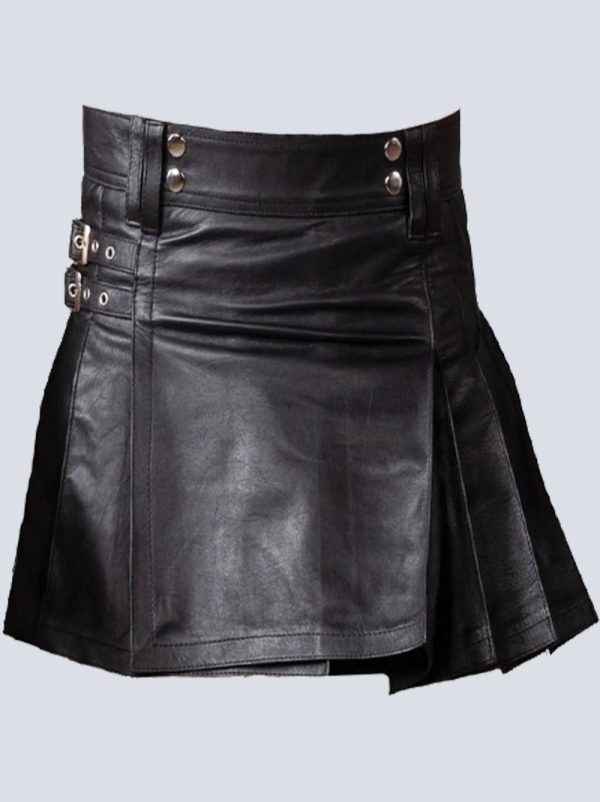 MENS BLACK LEATHER MINI KILT