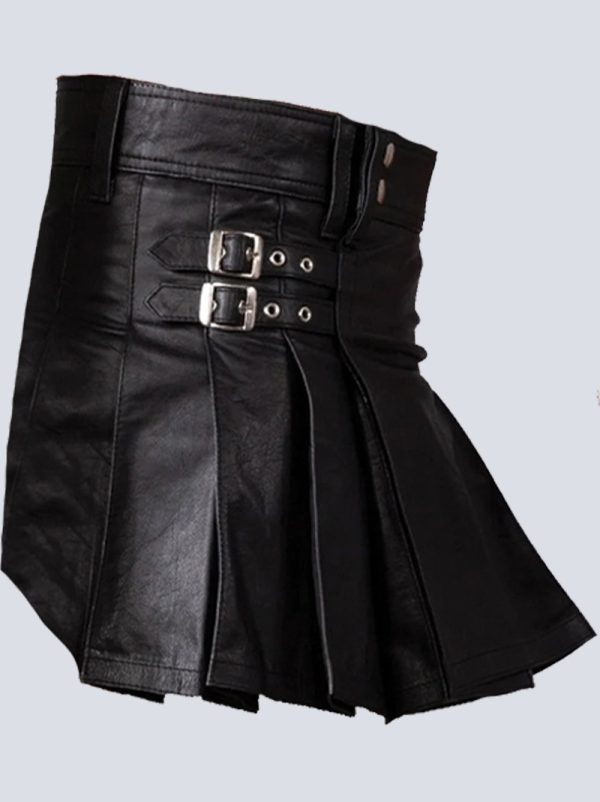 MENS BLACK LEATHER MINI KILT - Image 2