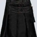 MENS BLACK PLEATED LEATHER KILT WITH BUCKLE STRAPS