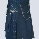 MENS BLUE DENIM GOTHIC KILT WITH CHAINS