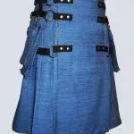 MENS BLUE DENIM GOTHIC KILT WITH NYLON STRAP