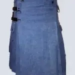 MENS BLUE DENIM KILT WITH FLAP POCKETS