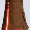 MENS BROWN FIREFIGHTER KILT WITH CARGO POCKETS