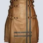 MENS BROWN GOTHIC LEATHER KILT WITH DETACHABLE APRON