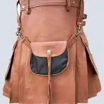 MENS BROWN LEATHER KILT WITH DETACHABLE FRONT POCKET