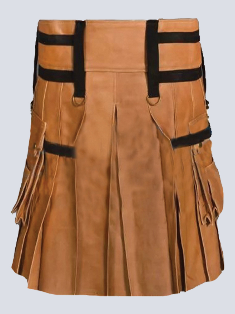 MENS BROWN LEATHER KILT WITH NYLON STRAPS - Image 3
