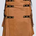 MENS BROWN LEATHER KILT WITH NYLON STRAPS