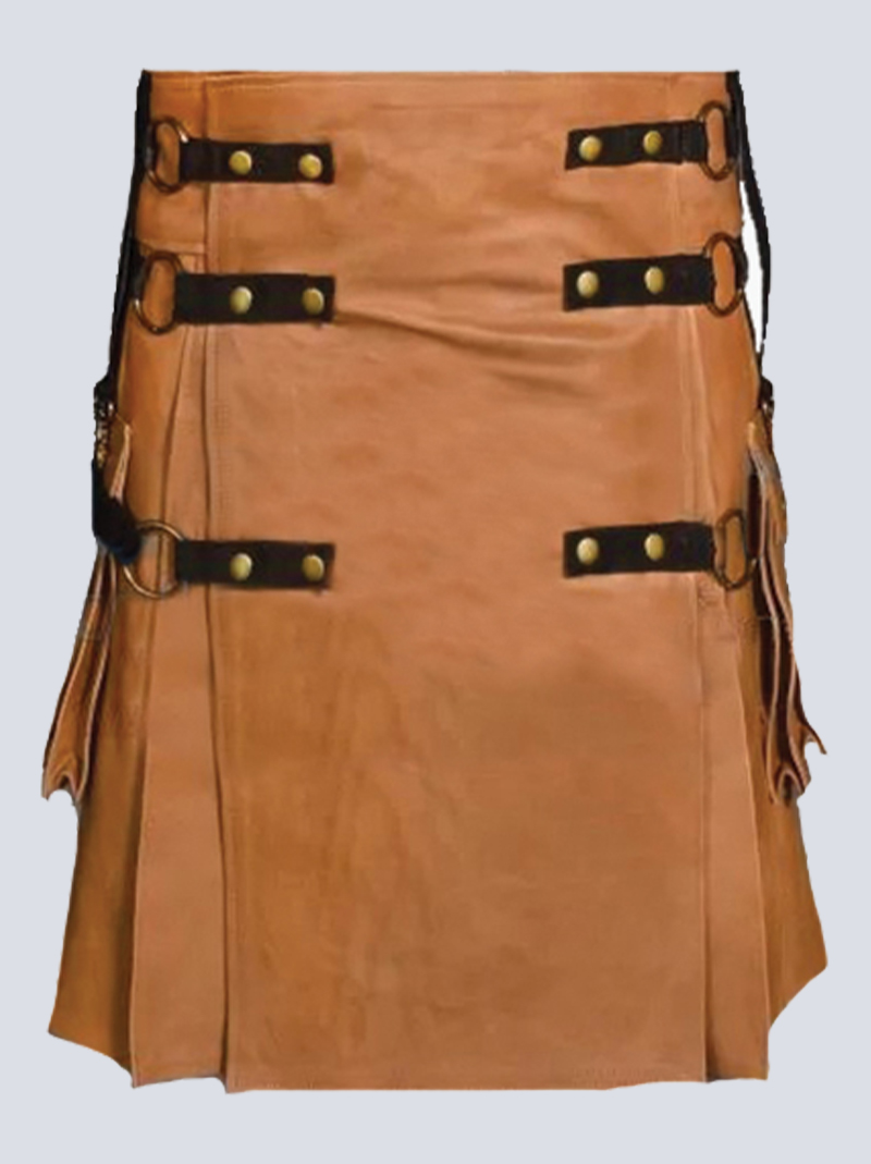 MENS BROWN LEATHER KILT WITH NYLON STRAPS