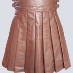 MENS BROWN PLEATED KILT WITH BUCKLE STRAP