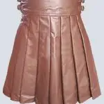 MENS BROWN PLEATED KILT WITH BUCKLE STRAP