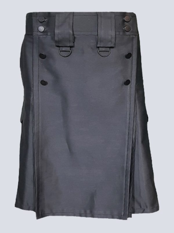 MENS COMBAT BLACK TACTICAL KILT WITH SLANT POCKETS