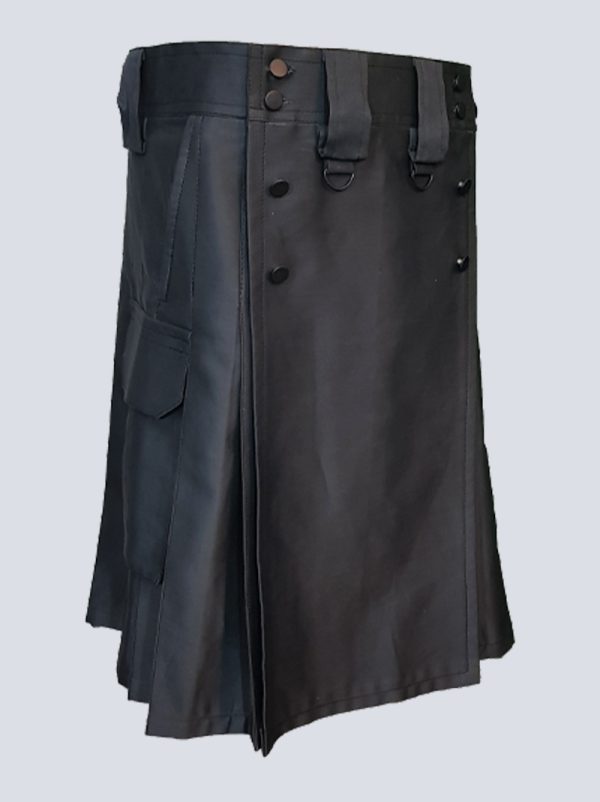 MENS COMBAT BLACK TACTICAL KILT WITH SLANT POCKETS - Image 2
