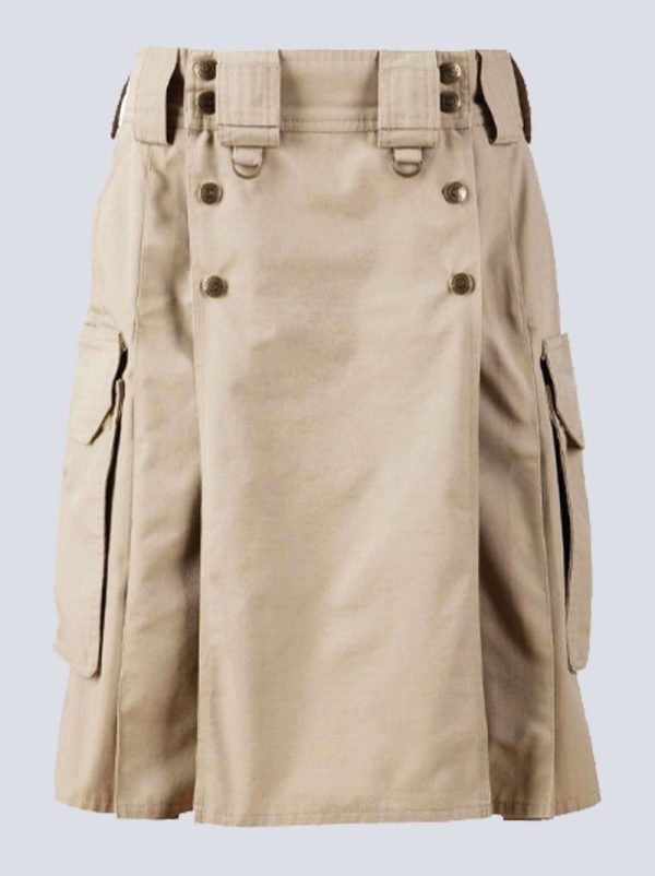 MENS COMBAT KHAKI TACTICAL KILT WITH SLANT POCKETS