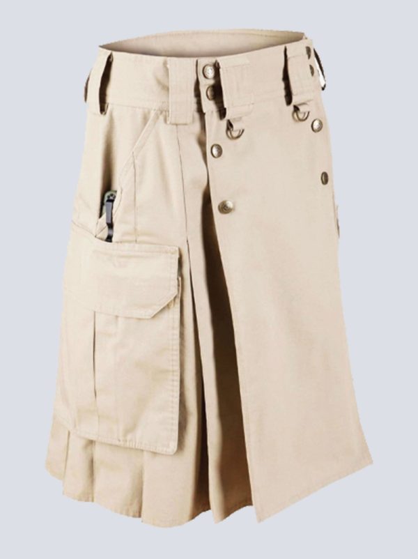 MENS COMBAT KHAKI TACTICAL KILT WITH SLANT POCKETS - Image 2