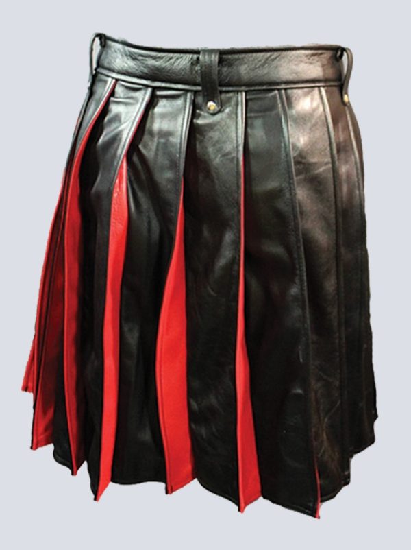 MENS FASHION BLACK AND RED LEATHER KILT - Image 3