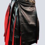 MENS FASHION BLACK AND RED LEATHER KILT