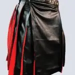 MENS FASHION BLACK AND RED LEATHER KILT