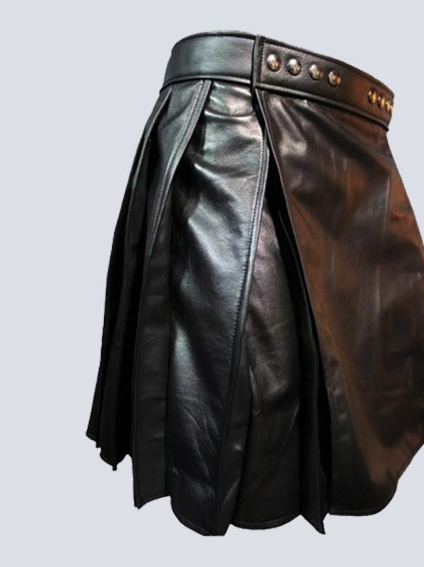 MENS FASHION BLACK LEATHER KILT - Image 2