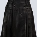 MENS FASHION BLACK LEATHER KILT WITH STUDDED APRON