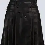 MENS FASHION BLACK LEATHER KILT WITH STUDDED APRON
