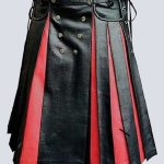 MENS GLADIATOR BLACK AND RED LEATHER KILT