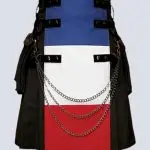 MENS GOTHIC BLACK AND FRENCH FLAG KILT WITH CHAINS