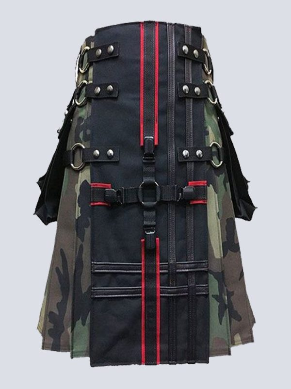 MENS GOTHIC BLACK AND WOODLAND CAMO TACTICAL KILT