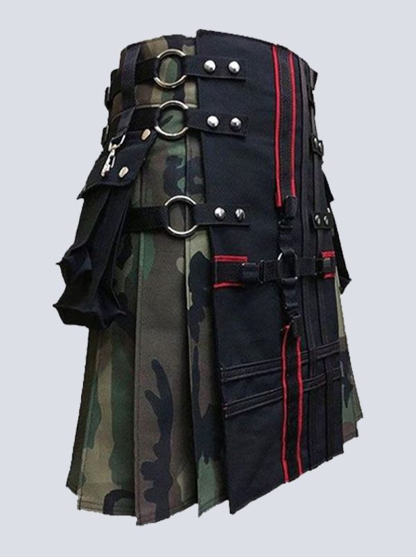 MENS GOTHIC BLACK AND WOODLAND CAMO TACTICAL KILT - Image 2