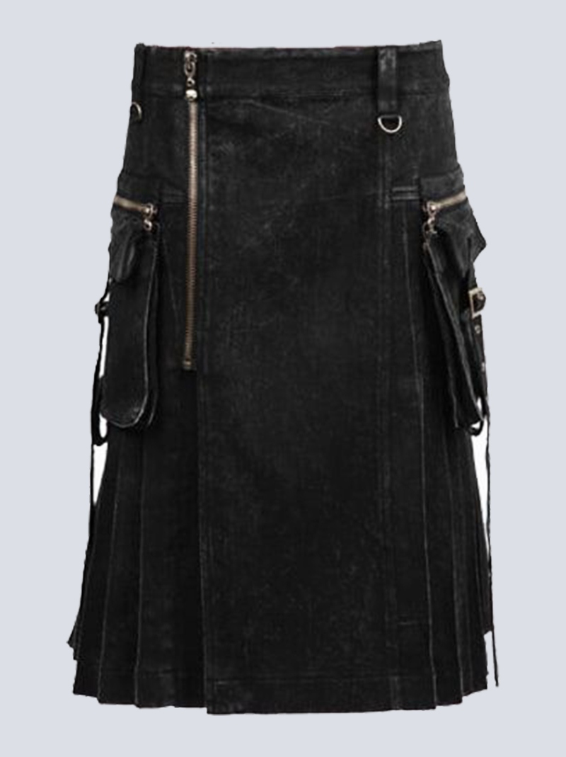 MENS GOTHIC PUNK RAVE BLACK DENIM KILT