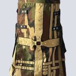 Mens Gothic Woodland Camo and Khaki Hybrid Tactical Kilt