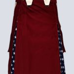 Mens Maroon and USA Flag Hybrid Kilt with Flap Pockets