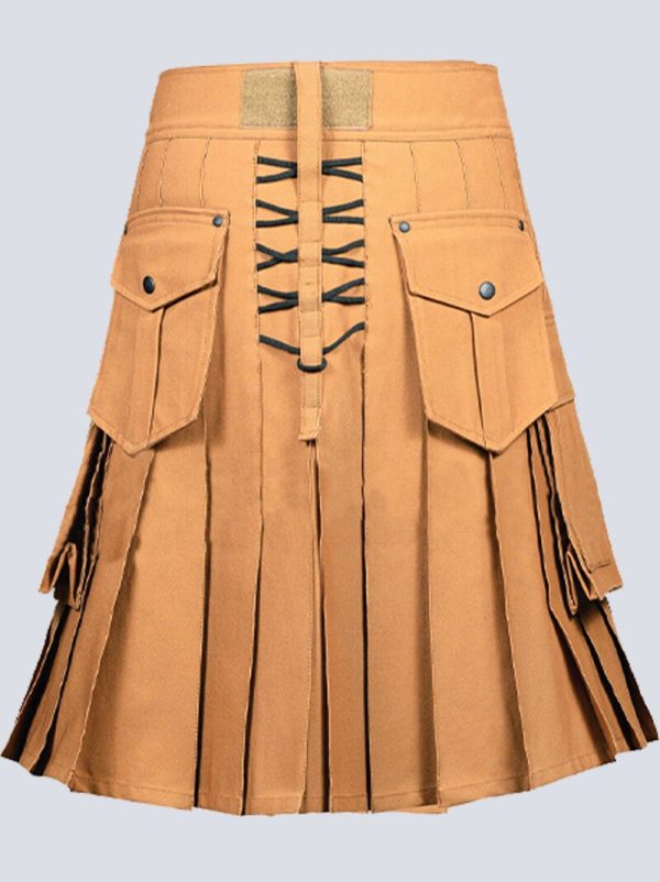 MENS MODERN WORKING KHAKI TACTICAL KILT WITH MULTIPLE POCKETS - Image 3