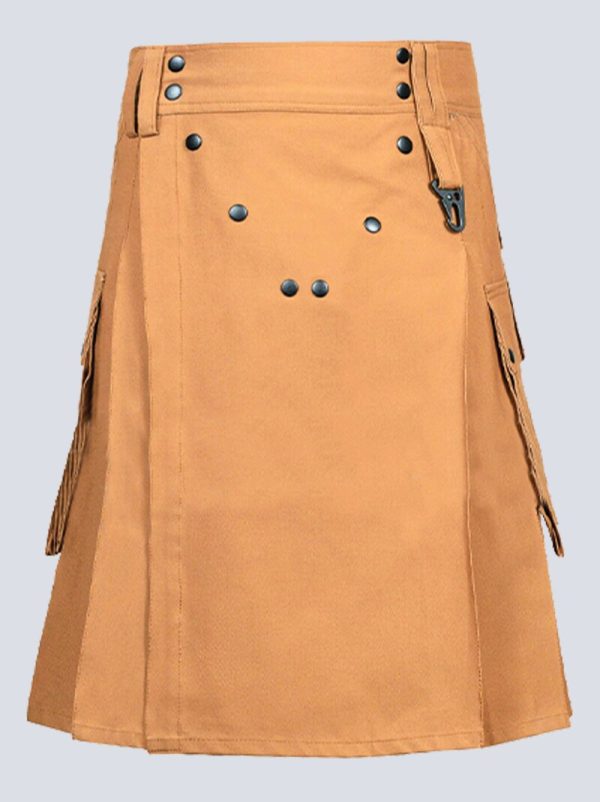 MENS MODERN WORKING KHAKI TACTICAL KILT WITH MULTIPLE POCKETS
