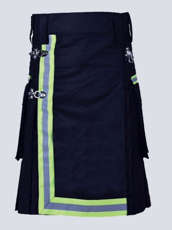 MENS NAVY BLUE FIREFIGHTER KILT WITH FLAP POCKETS