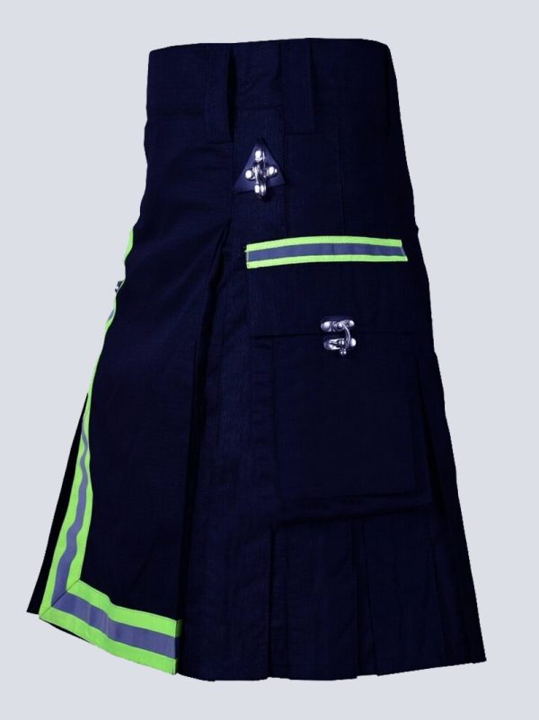 MENS NAVY BLUE FIREFIGHTER KILT WITH FLAP POCKETS - Image 2