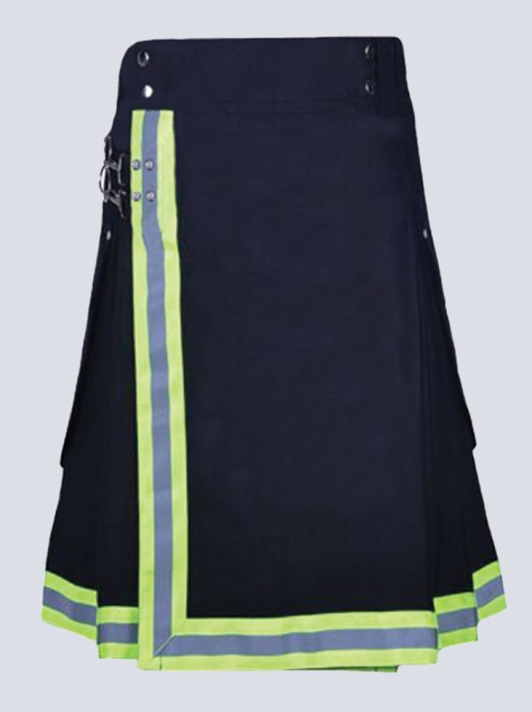 MENS NAVY BLUE FIREFIGHTER CARGO KILT WITH REFLECTIVE TAPE