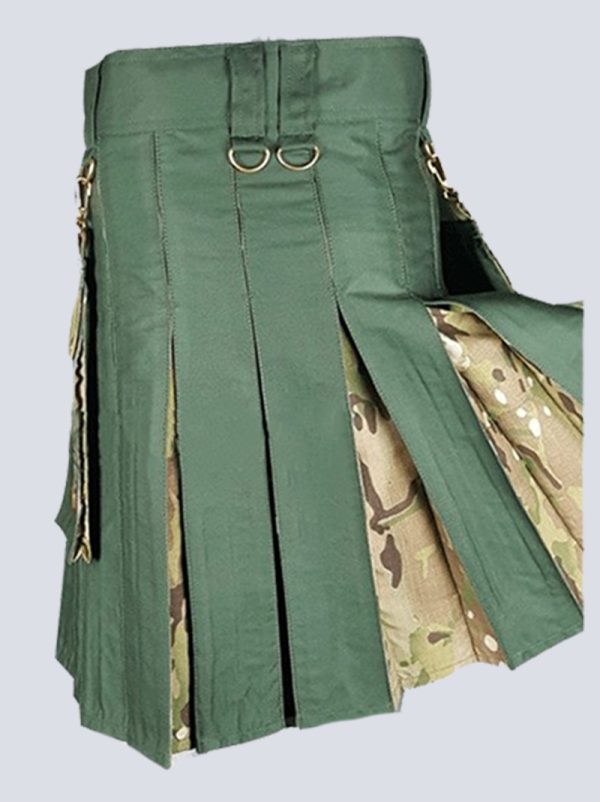 MENS OLIVE GREEN AND MULTICAM HYBRID TACTICAL KILT - Image 3