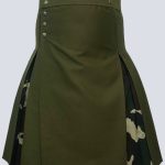 MENS OLIVE GREEN AND WOODLAND CAMO HYBRID TACTICAL KILT
