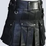 MENS PURE BLACK LEATHER KILT