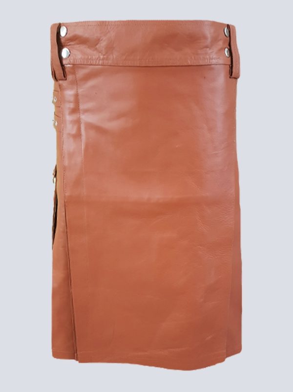 MENS PURE BROWN LEATHER KILT