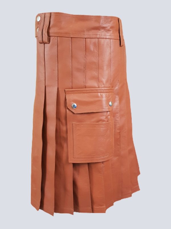 MENS PURE BROWN LEATHER KILT - Image 2