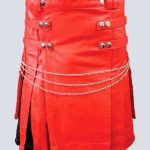 MENS RED AND BLACK LEATHER HYBRID KILT