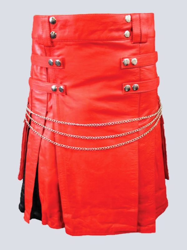 MENS RED AND BLACK LEATHER HYBRID KILT