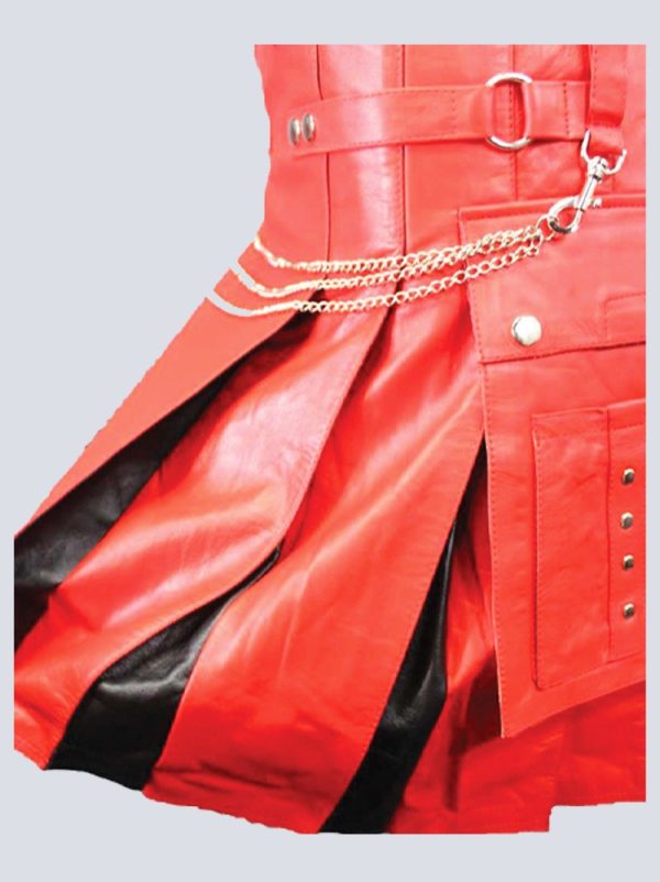 MENS RED AND BLACK LEATHER HYBRID KILT - Image 2
